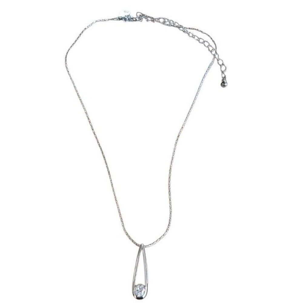 Cookie Lee Silvertone Sparkling CZ Modern Drop Pendant Necklace Reflective Chain - Picture 4 of 10